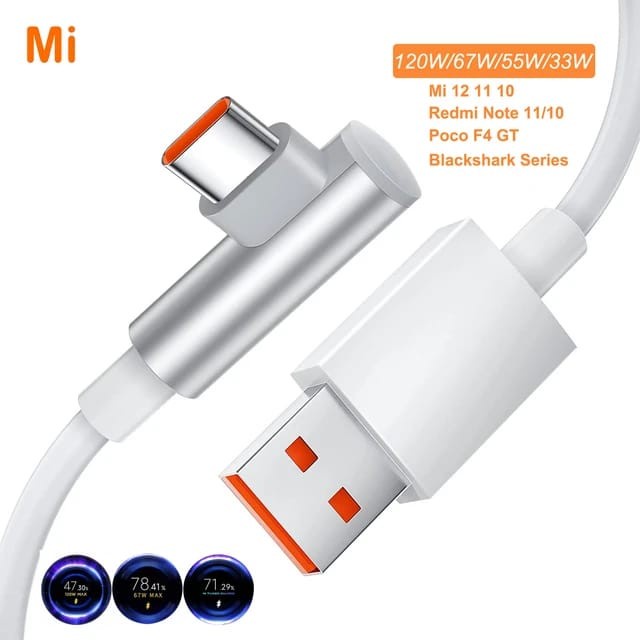 ORIGINAL KABEL DATA ELBOW XIAOMI POCO TURBO CHARGER 33W 67W 120W 3A 6A