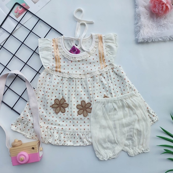Dress Bayi 3 - 9 Bulan Free Celana / Baju Anak Bayi Perempuan Putih Bw