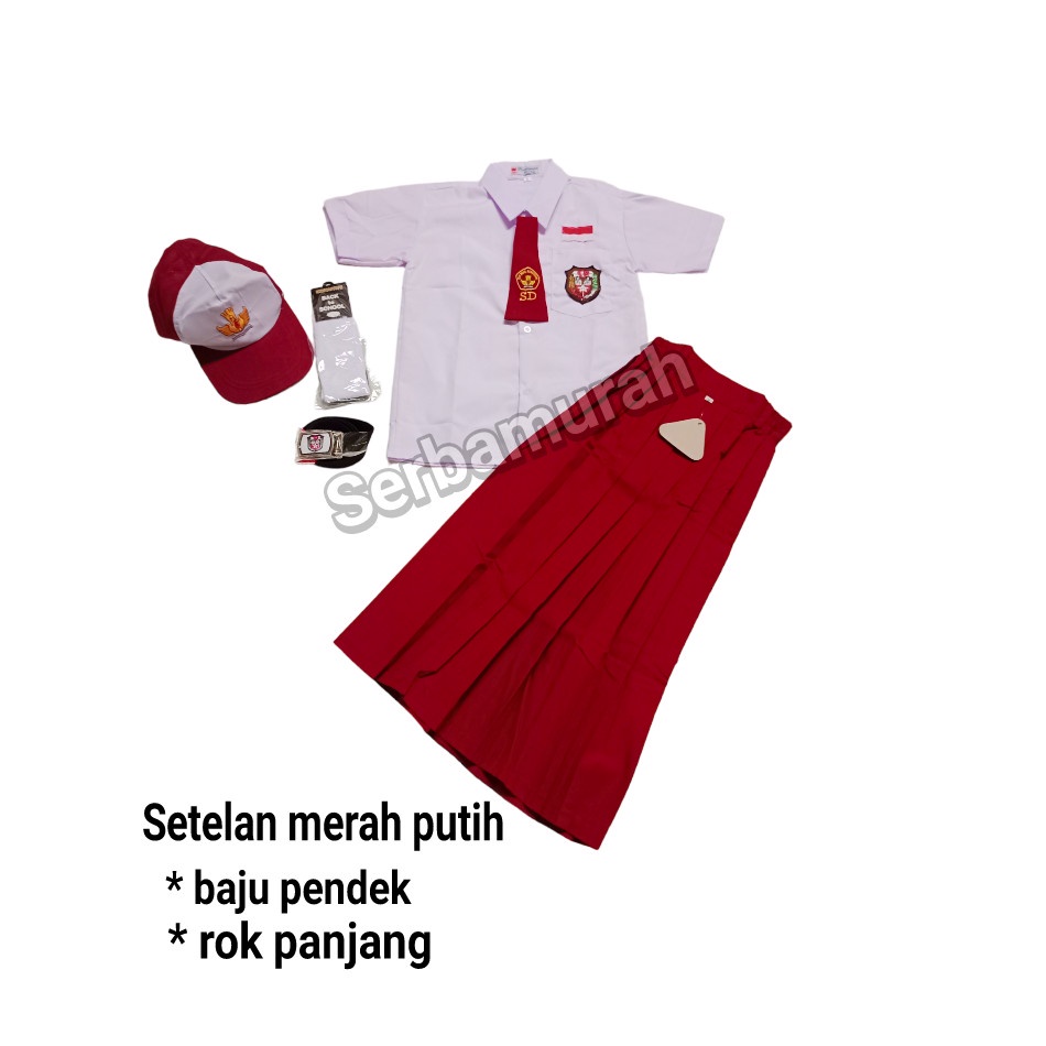 Setelan Seragam Merah Putih Baju Pendek Rok Panjang