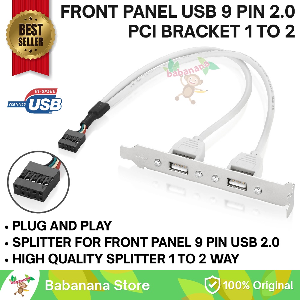 Kabel splitter USB 2.0 9 pin 1 to 2 port pc cabang back slot pci hub