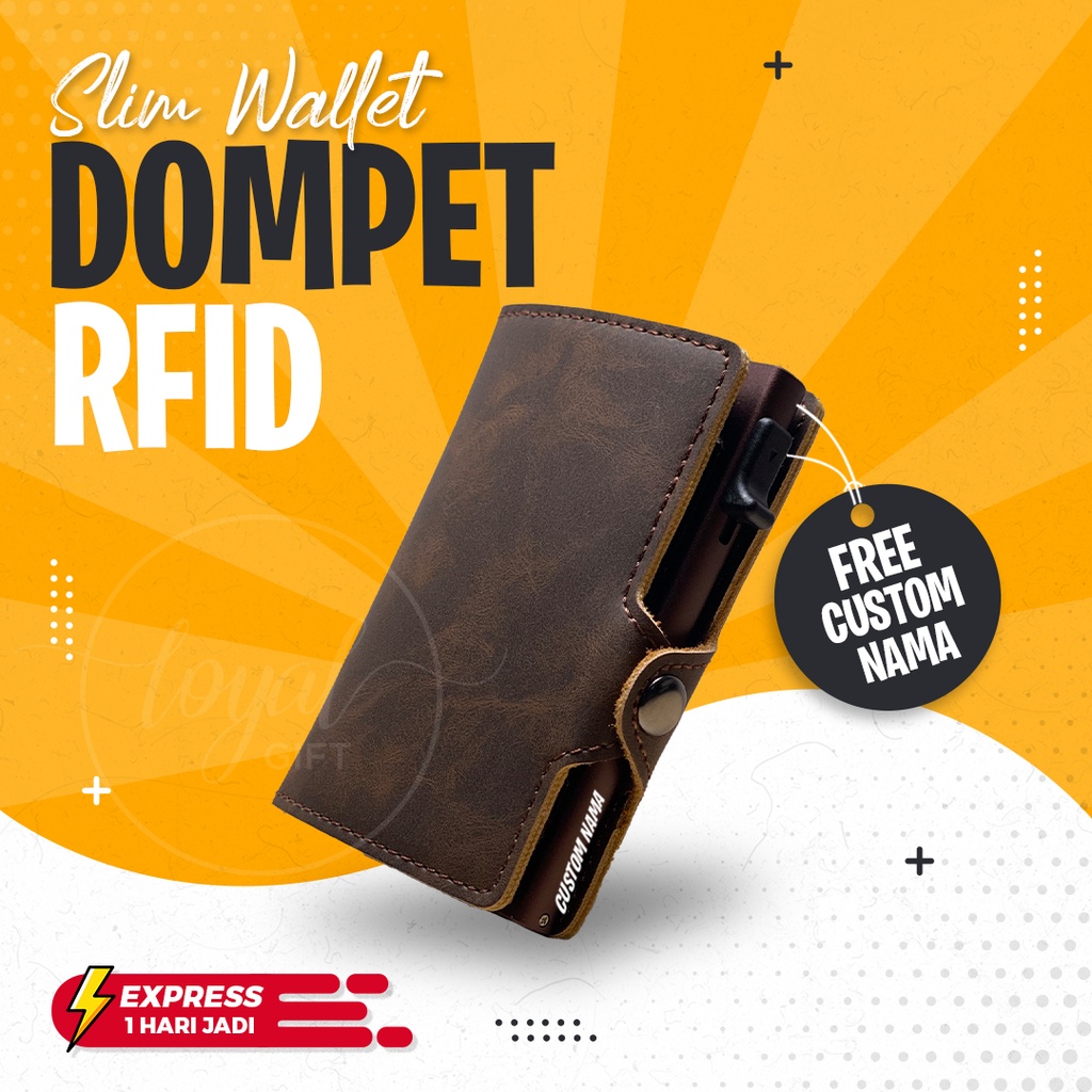 Dompet Kartu RFID Kulit Asli Brown (Side) - GARANSI GANTI BARU