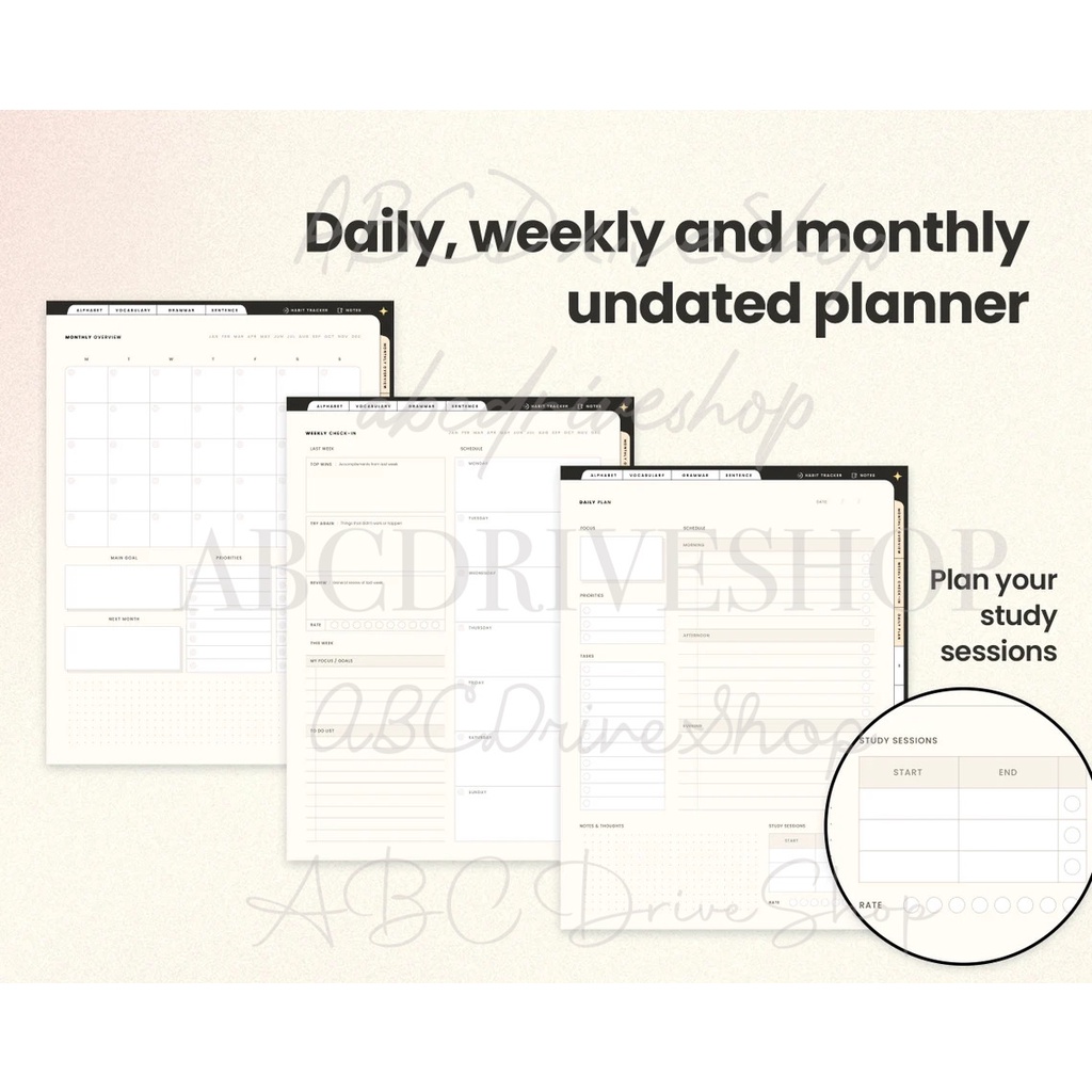 Digital Planner &amp; Journal - Language Learning Planner +Stickers