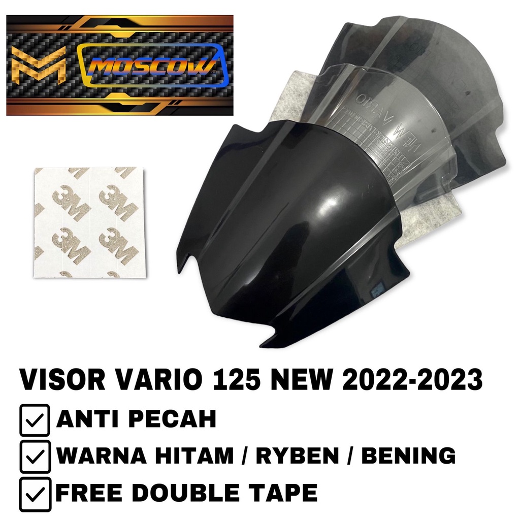 VISOR VARIO 125 NEW 2022-2023 ISS FREE DOUBLE TAPE VISOR WINSIL ANTI PECAH BAHAN PLASTIK ABS VISOR TERMURAH WINSIL VARIO 125 NEW WINDSHIELD VARIO 125 2022 2023 PNP VARIO 125 BARU WARNA RYBEN HITAM DAN BENING