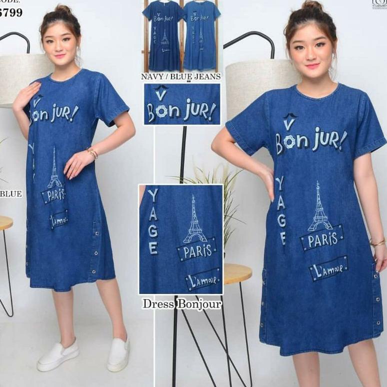 [ART. 7644 BAJU DRESS JEANS PENDEK WANITA BORDIR HALUS