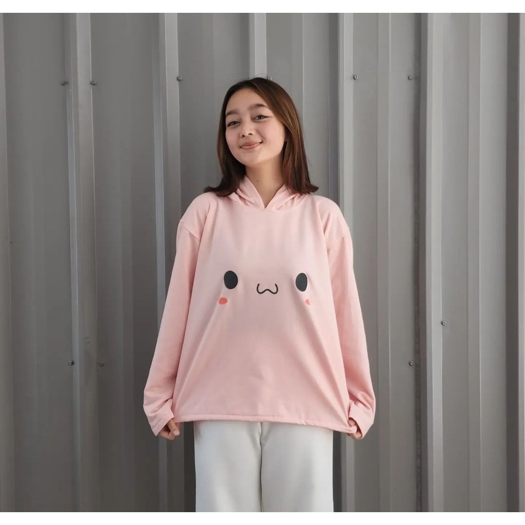 EAR RABBIT HOODIE WANITA BAHAN FLEECE KOREAN FASHION OUTFIT SANTAI KEKINIAN