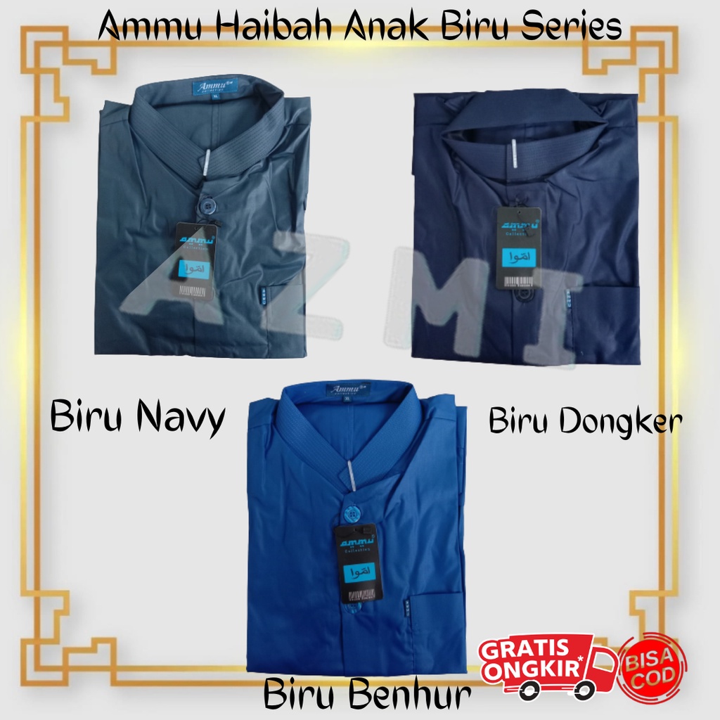 Promo Baju Koko Ammu Kerah Haibah Anak Ukuran Size  6 - 10 Biru Series Termurah