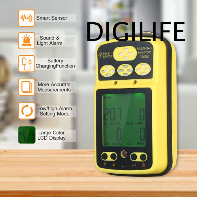 Gas Detector Smart Sensor ST8990 H2S O2 CO LEL Multi 4in1 EX Detektor ST-8990 Monitor Oxygen