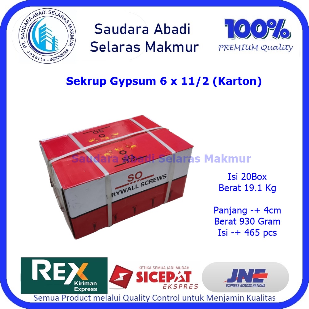 Sekrup Gypsum / Skrup Gypsum 6x11/2 SO (1 Karton)