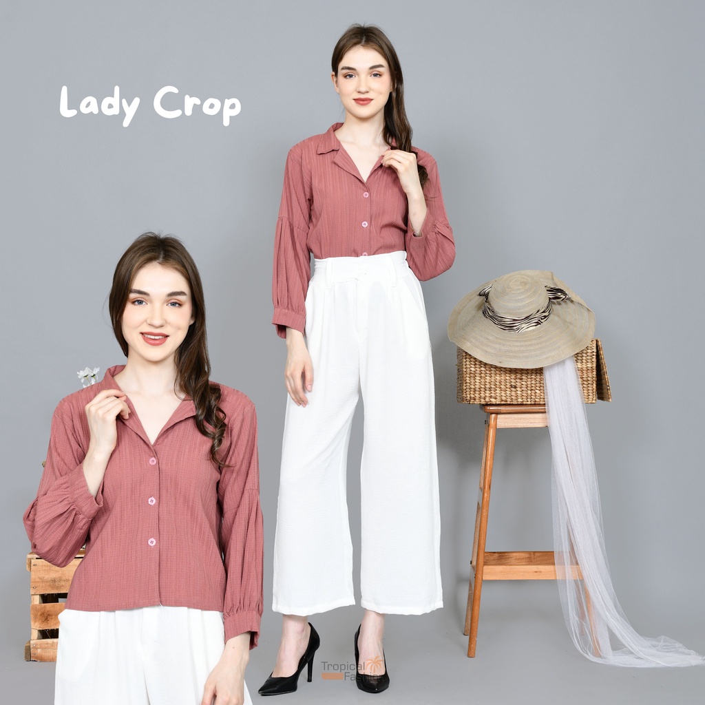 Kemeja Lady Crop Bahan Lady Crush Untuk Remaja dan Dewasa