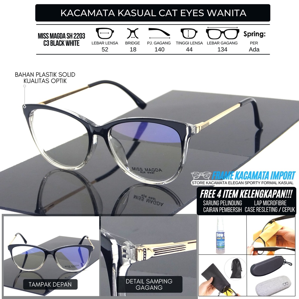 Frame Kacamata Wanita Cat Eyes Lebar