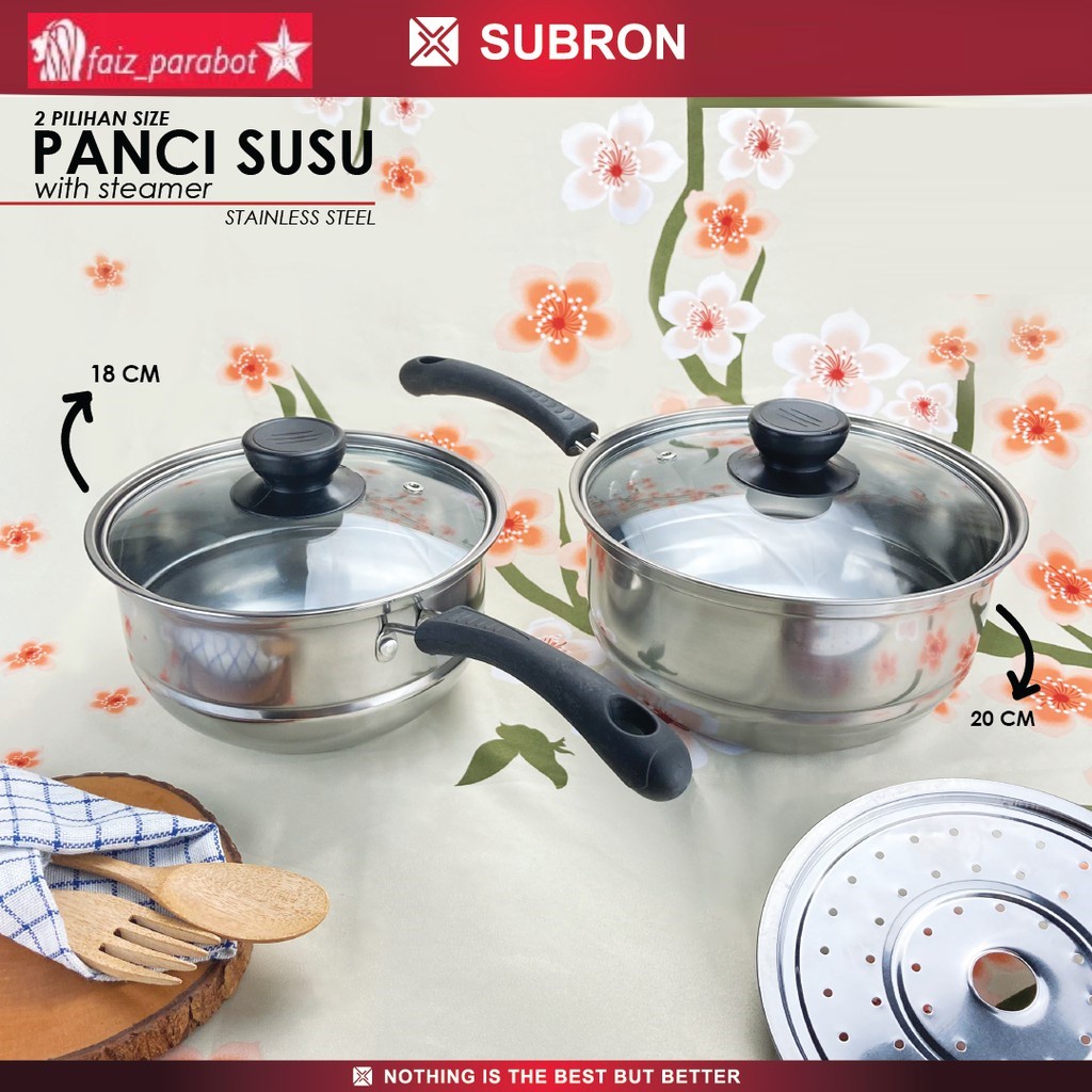 Panci mie Susu Milk Pot saringan  Steamer Kukus 20-18cm Stainless Kukusan Makanan Masakan