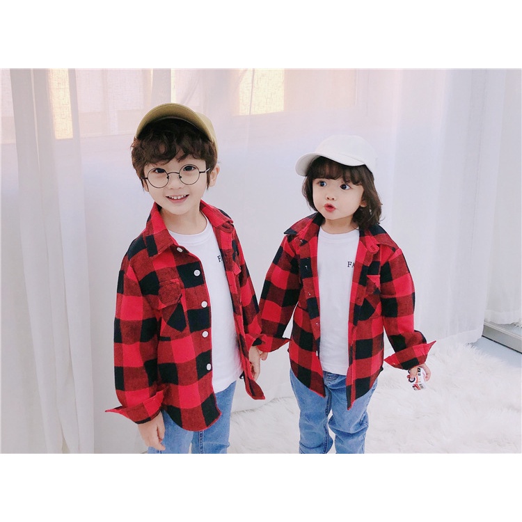 BIG PROMO The Familly Couple Flannel Kotak Lengan Panjang Kemeja Kotak Kotak Keluarga Baju Couple