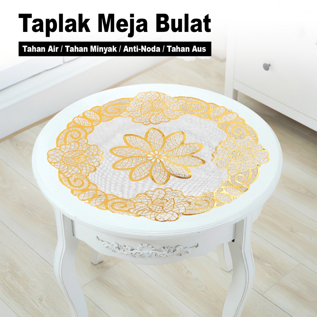 Taplak Meja Tamu Gold Bulat Anti AIr / Taplak Meja Tamu Motif Import - D5