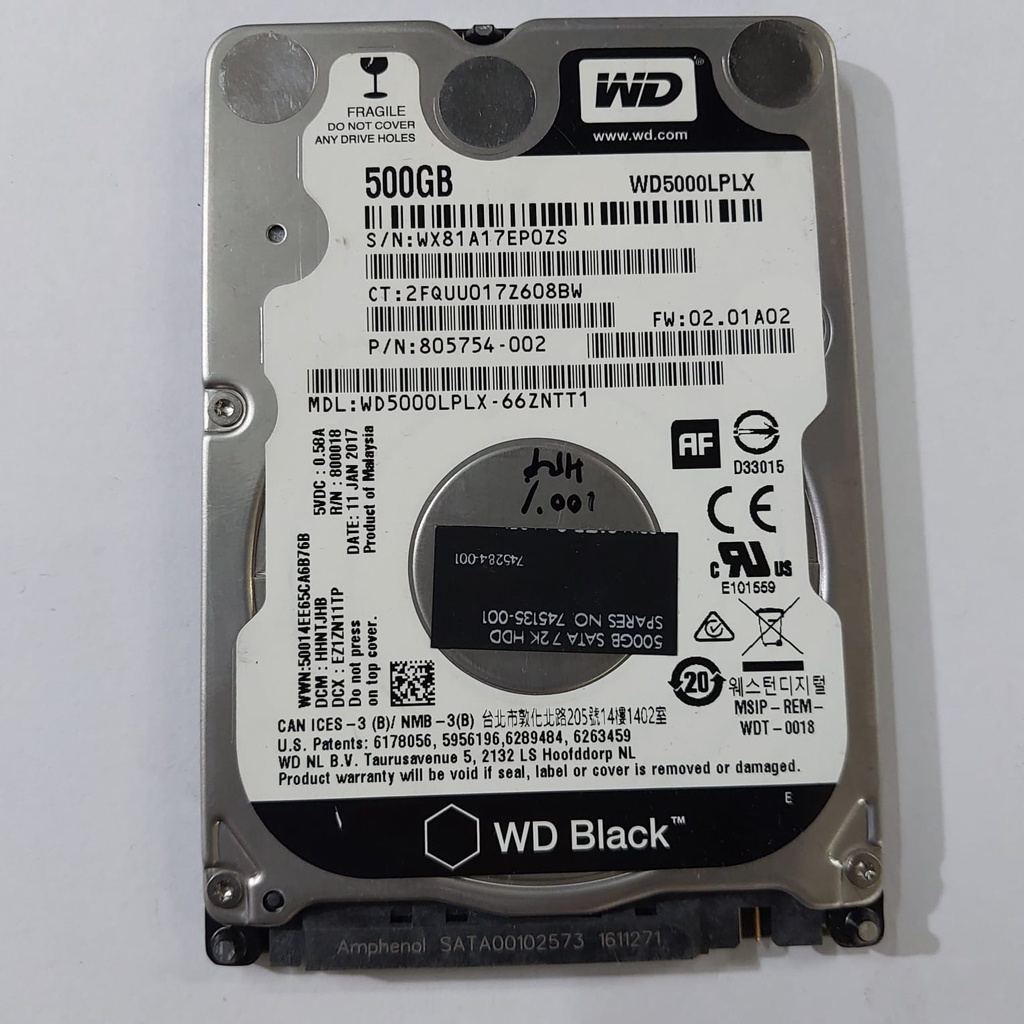 hdd harddisk wdc wd black 500gb sata 2,5inch