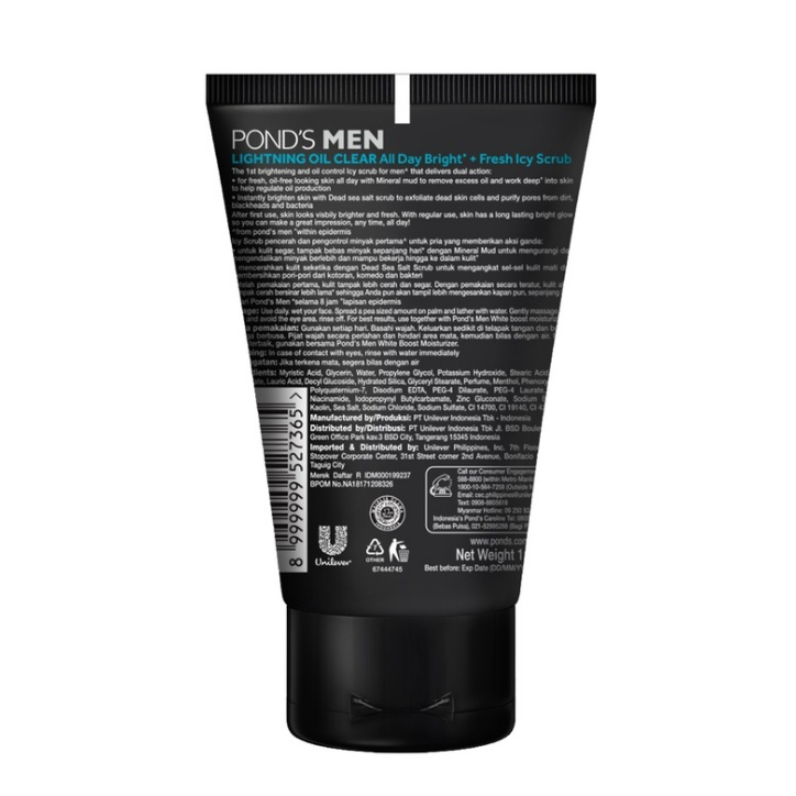 Ponds Men Facial Scrub Lightning Oil Clear 100g - Anti Bakteri