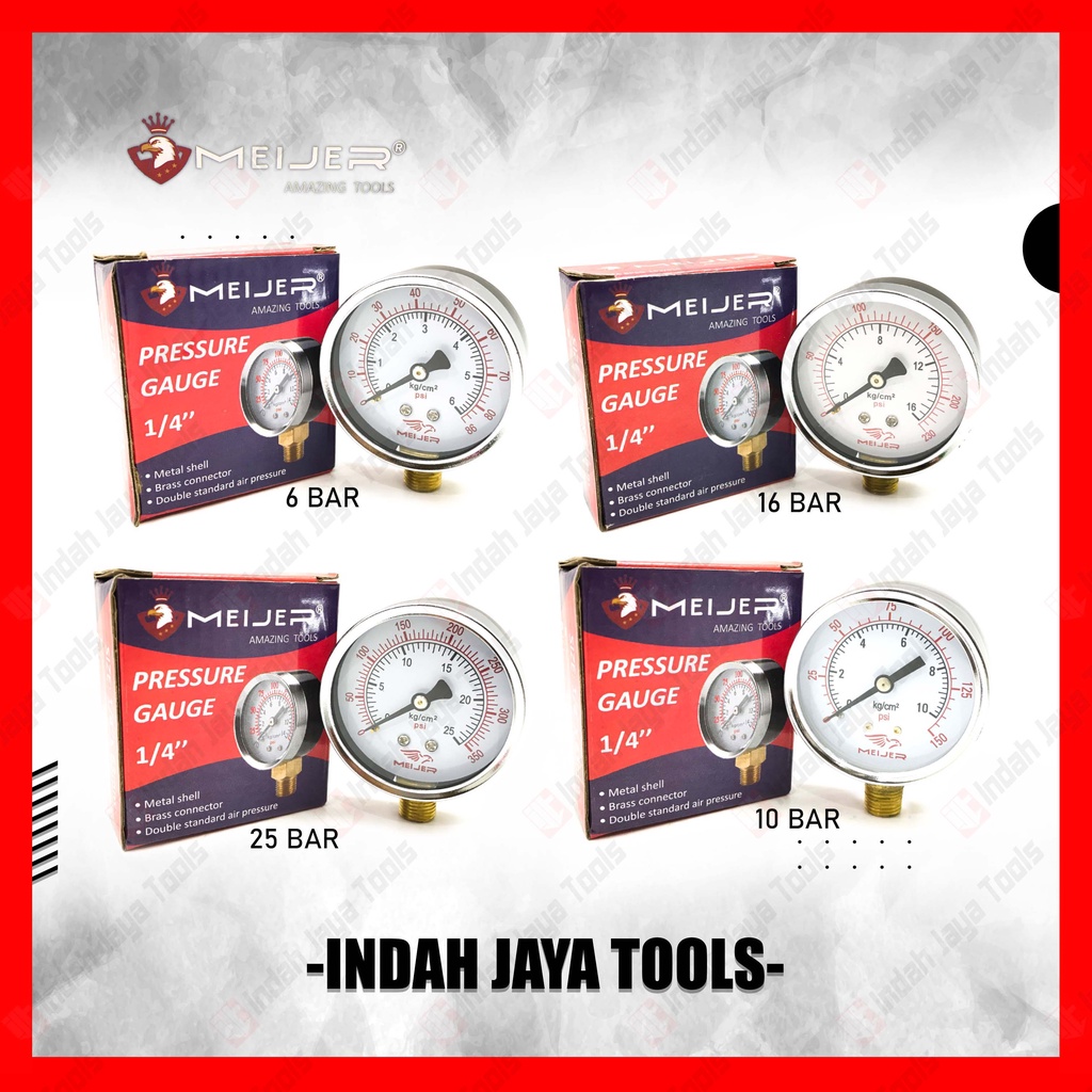 MEIJER Manometer 6 10 16 25 Bar - Pressure Gauge Ukuran Angin