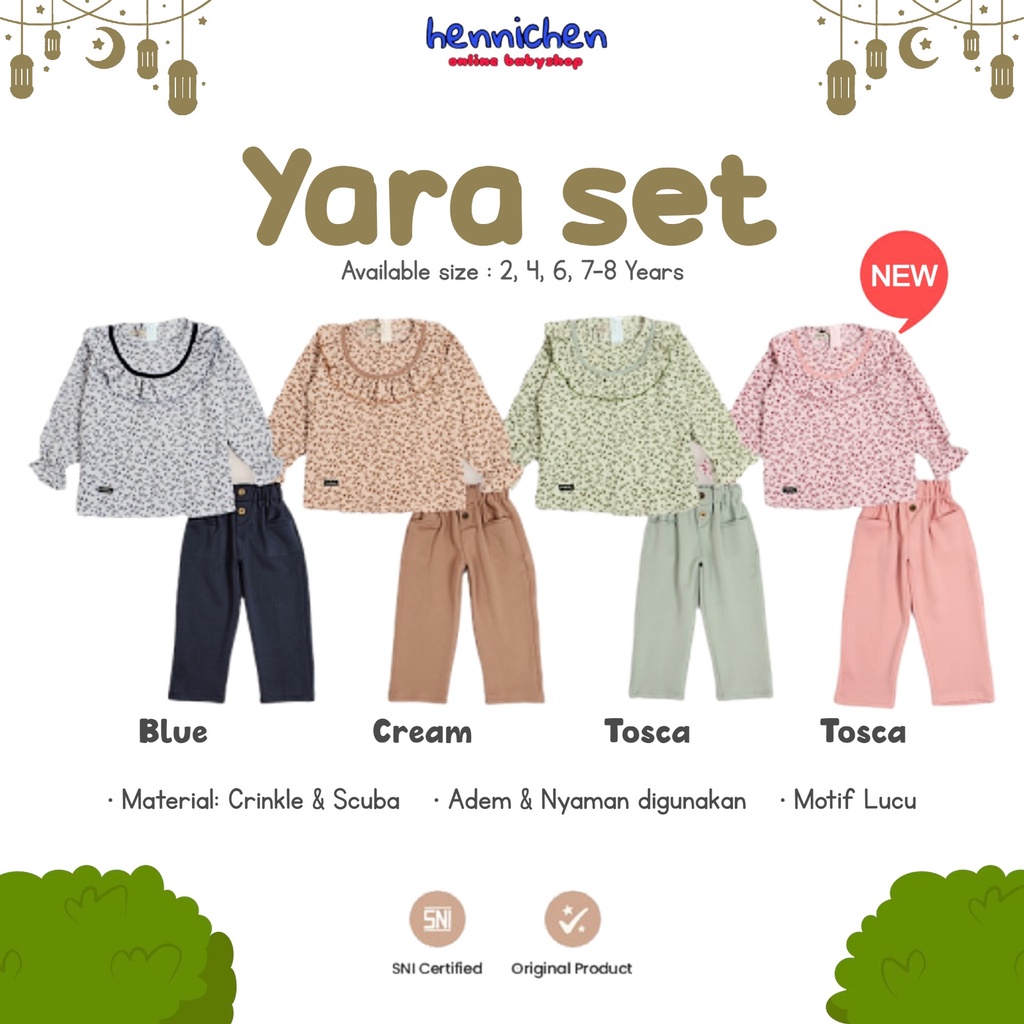 MAKAREEM YARA Setelan Baju Anak Perempuan (2-8 Tahun) SETELAN BAJU MUSLIM PANJANG ANAK EDISI BAJU LEBARAN OVIKIDS