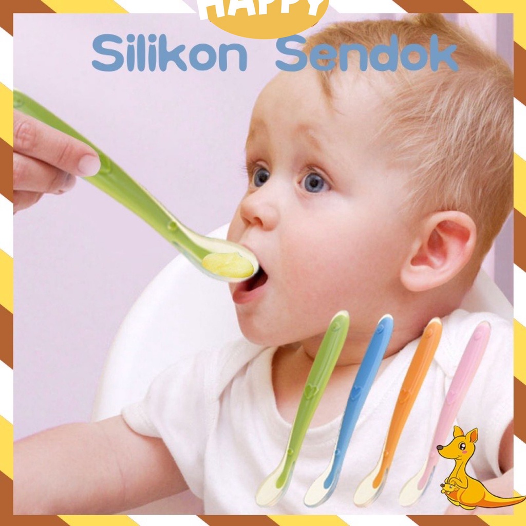 Sendok makan bayi bahan silikon lembut peralatan makan bayi BPA free / Sendok Bayi Silicone Terlaris