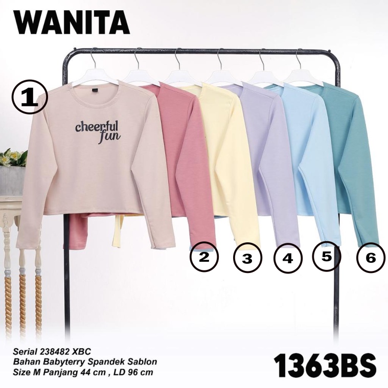 LEMONE Babyterry Spandex M 1363BS482 Kaos Crop Top Jumbo big size Lengan panjang print sablon bahan 