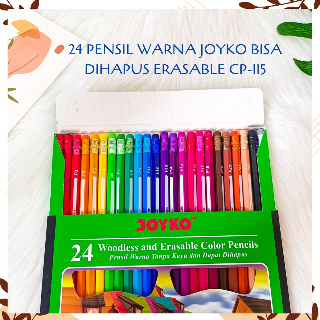 

24 PENSIL WARNA JOYKO BISA DIHAPUS ADA HAPUSAN WOODLESS AND ERASABLE COLOR PENCILS CP-115 ALAT TULIS KANTOR SEKOLAH WARNA WARNI MURAH COD