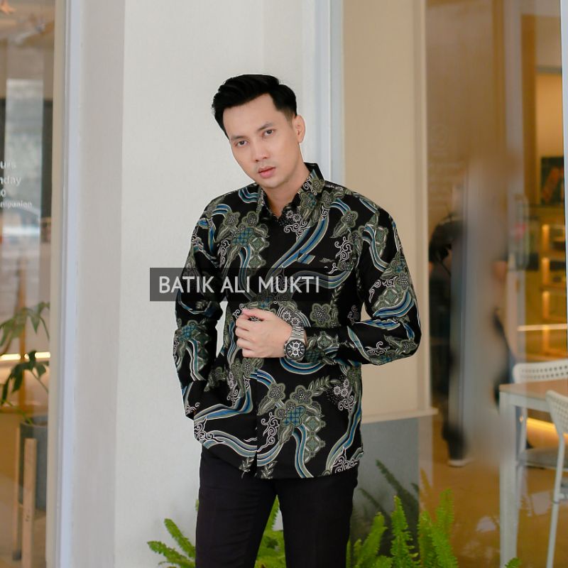 DEWANANDA Kemeja Batik Pria Modern Slimfit Lengan Panjang Full Furing Hijau Sage