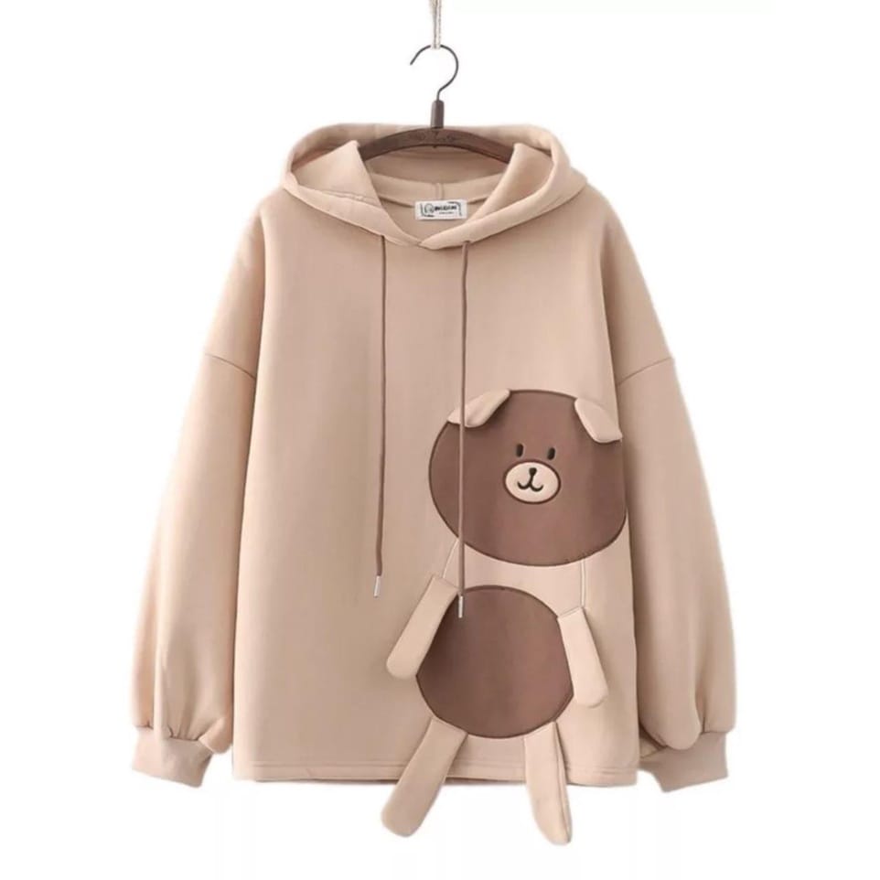 BEAR 3D BROWNIE SWEATER HOODIE - SWEATER WANITA HOODIE OVERSIZE