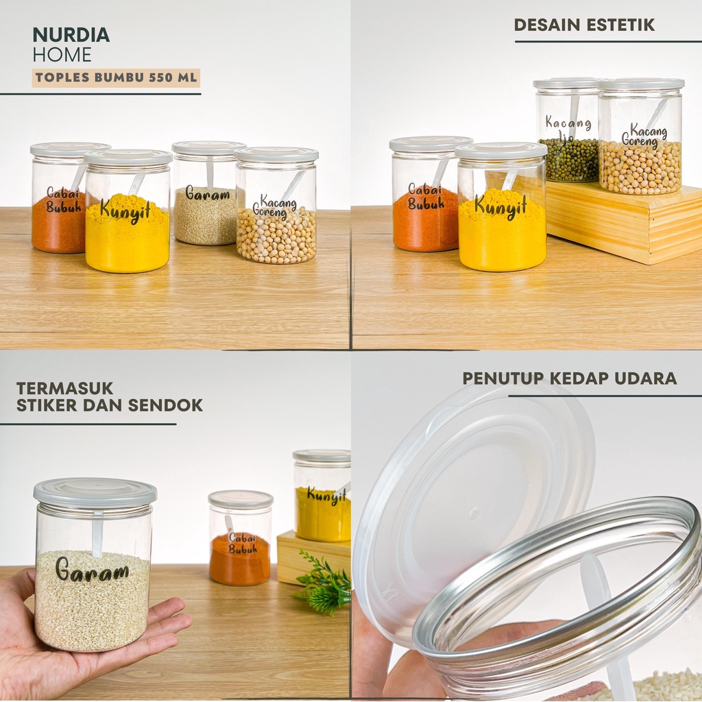 Toples Bumbu Dapur 550 ml Nurdia Home (Tempat bumbu dapur / Wadah bumbu dapur / Botol Bumbu) - J03