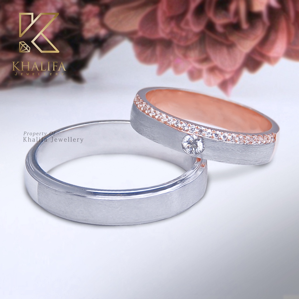 Cincin kawin / Cincin Tunangan Couple Emas Putih 75% + Berlian / Swarovski & Paladium / Silver 308