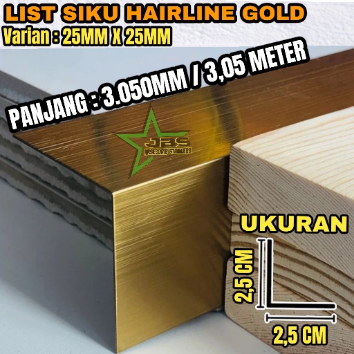 LIST SIKU HAIRLINE GOLD 25x25x3.050MM T: 0,8MM STAINLESS STEEL SS 201
