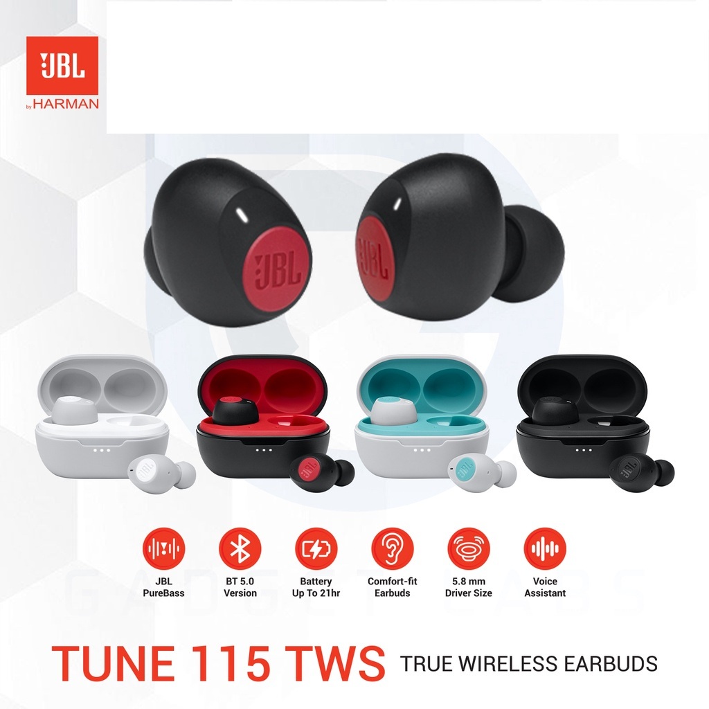 JBL TUNE 115 TWS BLUETOOTH EARBUDS EARPHONE IN-EAR DIJAMIN ORIGINAL DAN TERMURAH