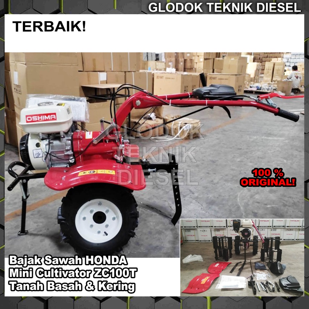 HONDA OSHIMA Mesin Traktor Mini Tiller Cultivator ZC100T Bajak Tanah Sawah Basah Kering ORIGINAL