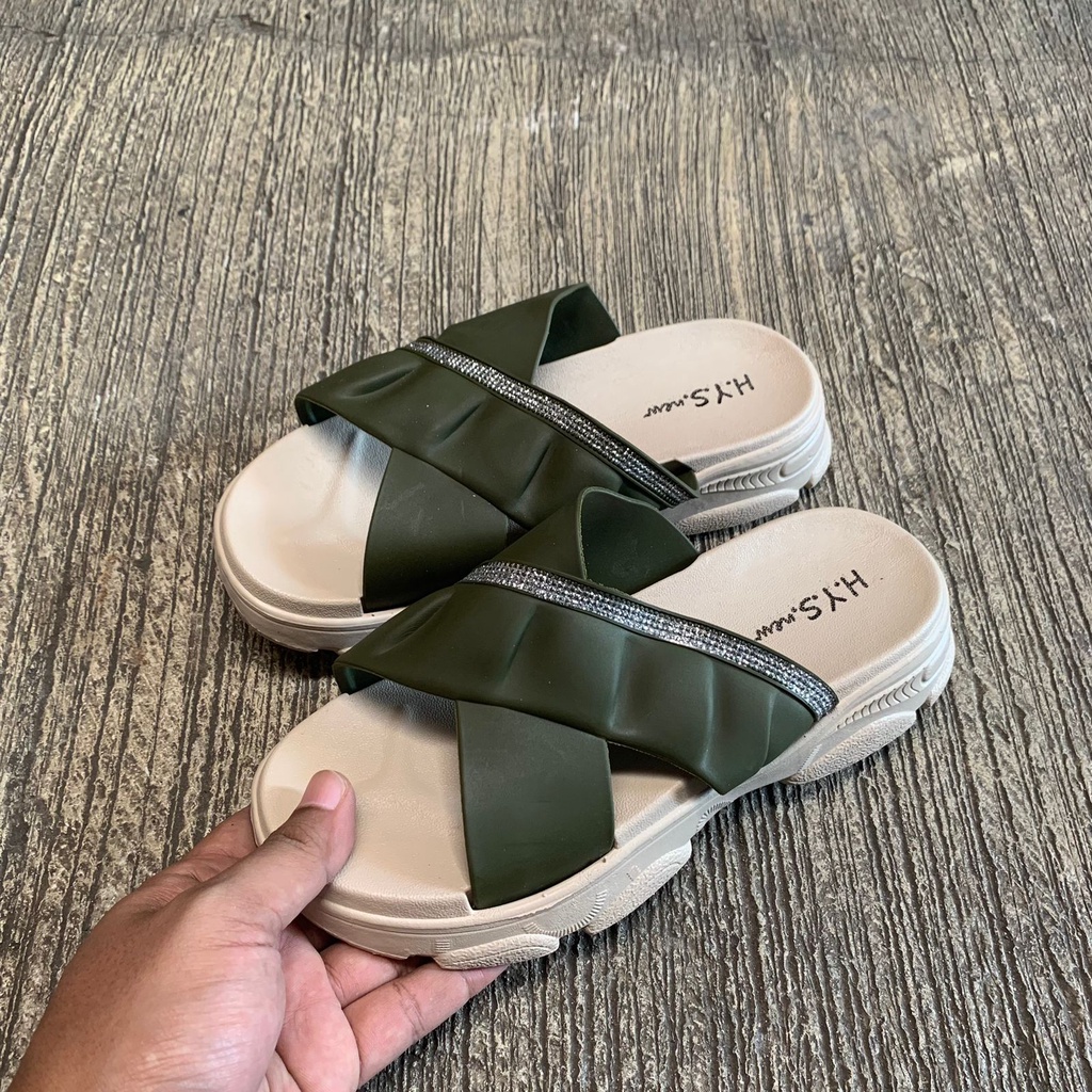 Sandal Wanita Terbaru /Sendal Selop Wedges Jelly HYS NEW 2201-1BSM/Sendal Karet Korea Kekinian