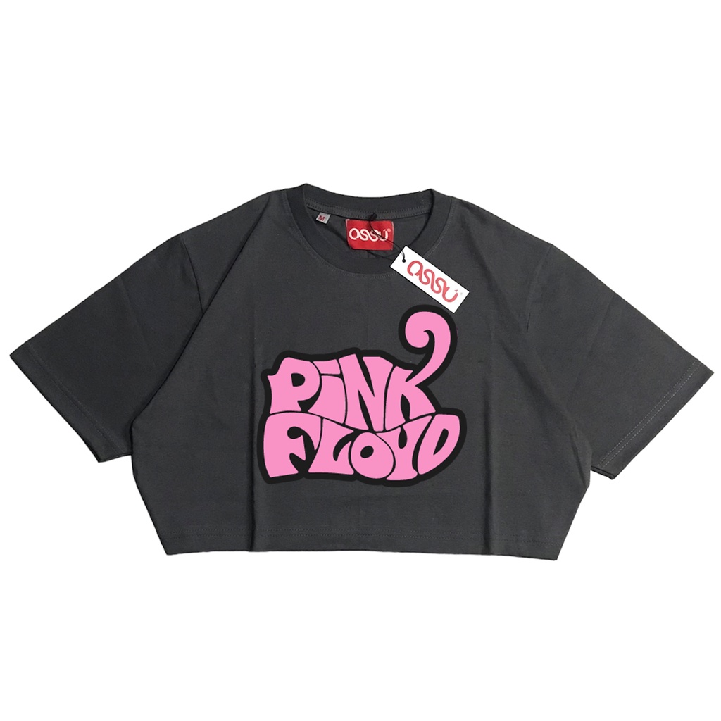 OSSU CROP TEE BAND PINK FLOYD DARK GREY CROP TOP TSHIRT