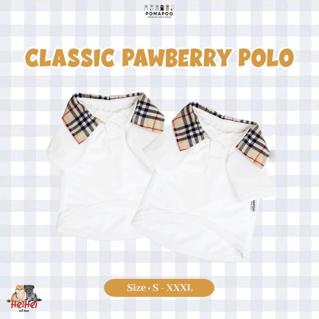 Pomapoo Kaos Polo Pawberry - Baju Kucing Anjing Classic Pawberry Couple Polo Dress Pet Clothes
