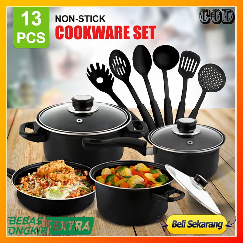 PANCI SET WAJAN TEFLON ANTI LENGKET ISI 13 PCS SPATULA/PANCI SET GIONEE ANTI PECAH ORI PROMO