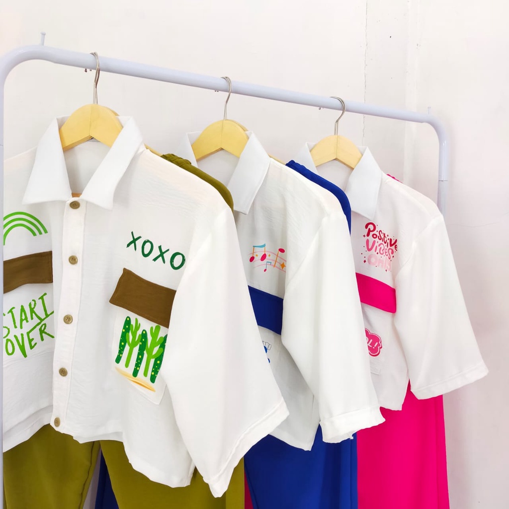 TSK-Kemeja Crop Crincle oversize ONESET - Kemeja Shirt Crincle sablon Outer Crop Murah - Bisa COD - ONESET MURAH OVERSIZE