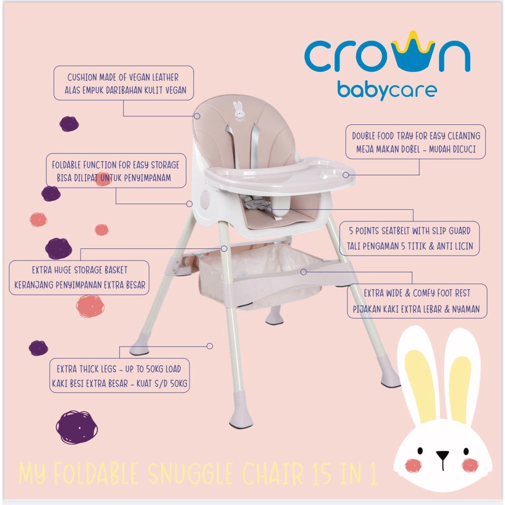 [PROMO FREE KERTAS KADO] Crown Snuggle Foldable Chair 15in1 Kursi Makan Bayi CR-228