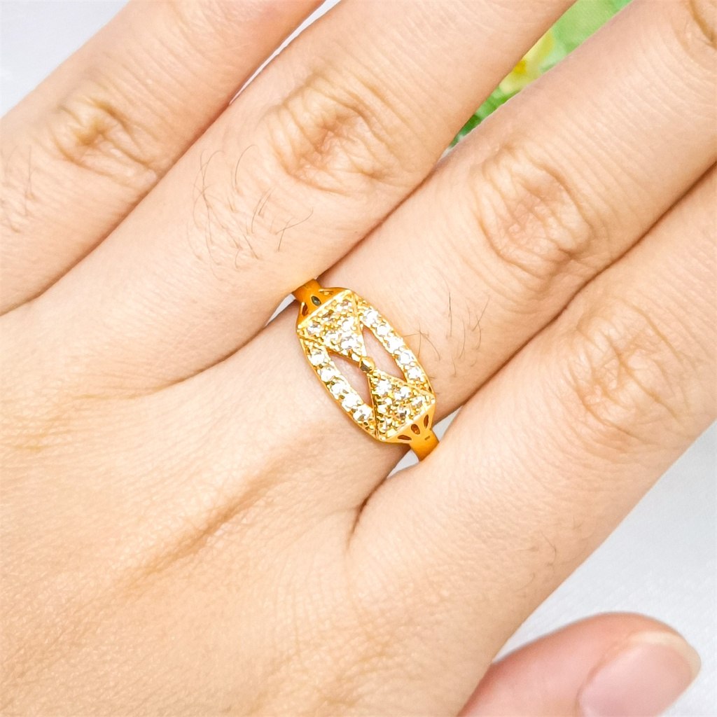 Cincin Titanium Tahan Pudar yang Dicuci Fashion Wanita Cincin Terbuka Berlian Berlapis Emas 24k Gold Xuping