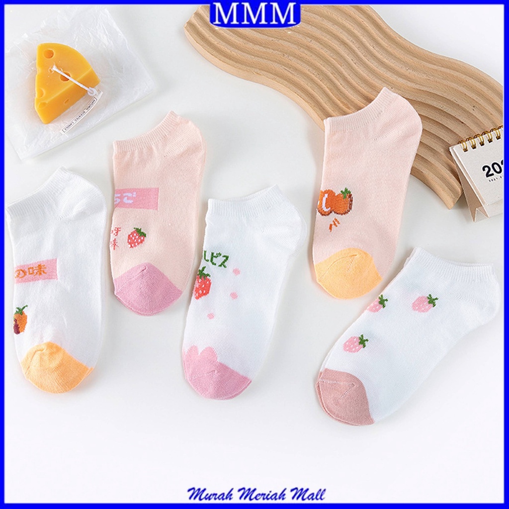 MMM Kaos Kaki Wanita Motif Buah Strawberry Orange 6585 Kaos Kaki Pendek Fashion Korean Unisex Semata Kaki Oren Peach Putih Socks Import Ankle Socks Korean Model Simple Cute