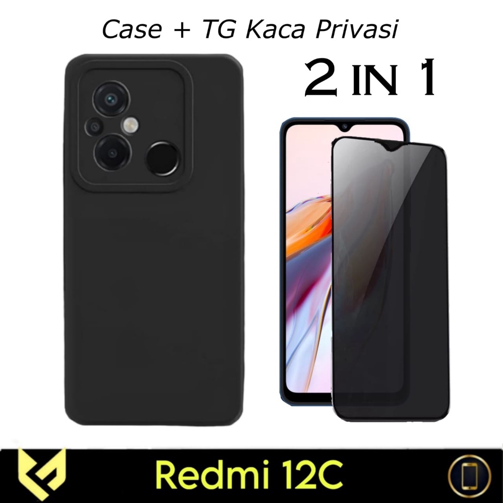 PROMO Paket 2IN1 Case For REDMI 12C Soft Case Black Matte Free Tempered Glass Layar