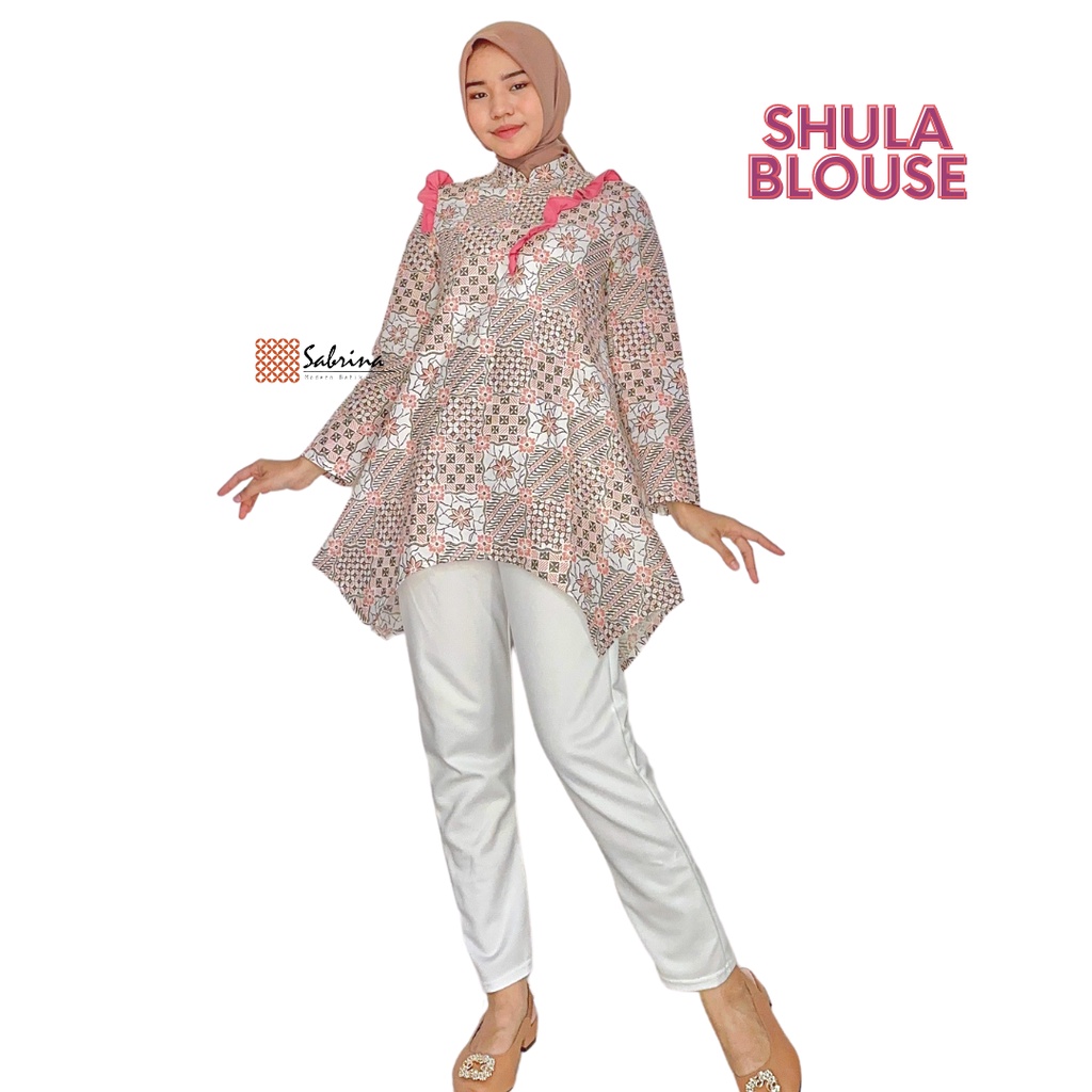 Shula Blouse Atasan Batik Kerja Kantor Wanita Pastel Rampel Ruffle Cantik Modis Modern Kekinian Soft