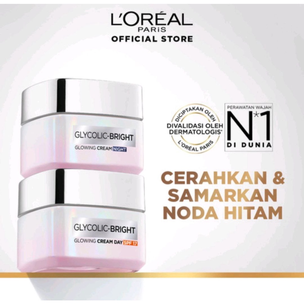 LOREAL GLYCOLIC BRIGHT GLOWING DAY &amp; NIGHT CREAM SKINCARE KRIM WAJAH