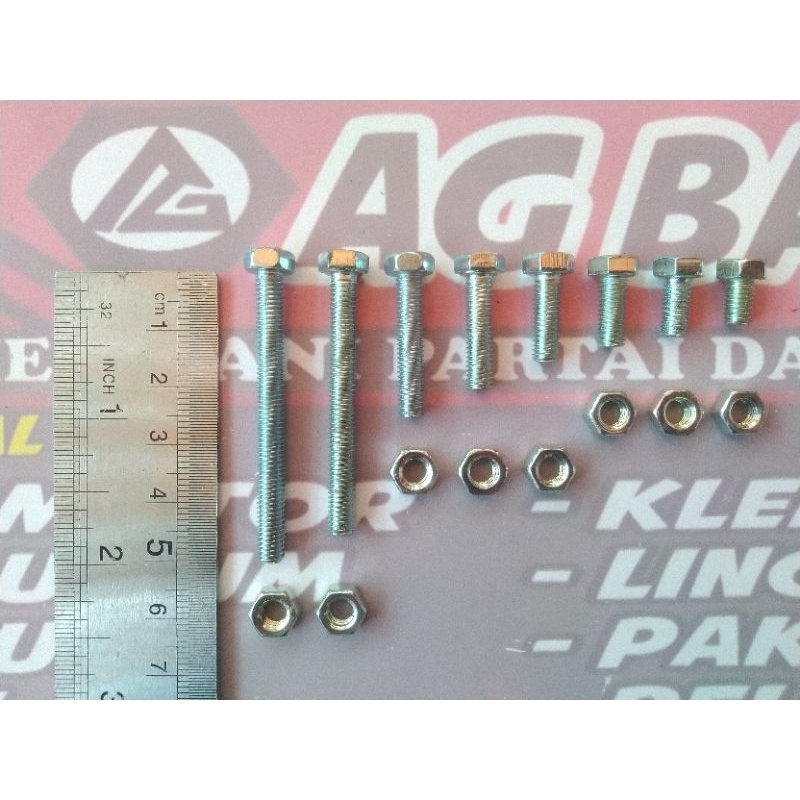 Baut Mur JP M4 x 40 (4 cm) / Baut 7 Putih / Baut Kunci 7