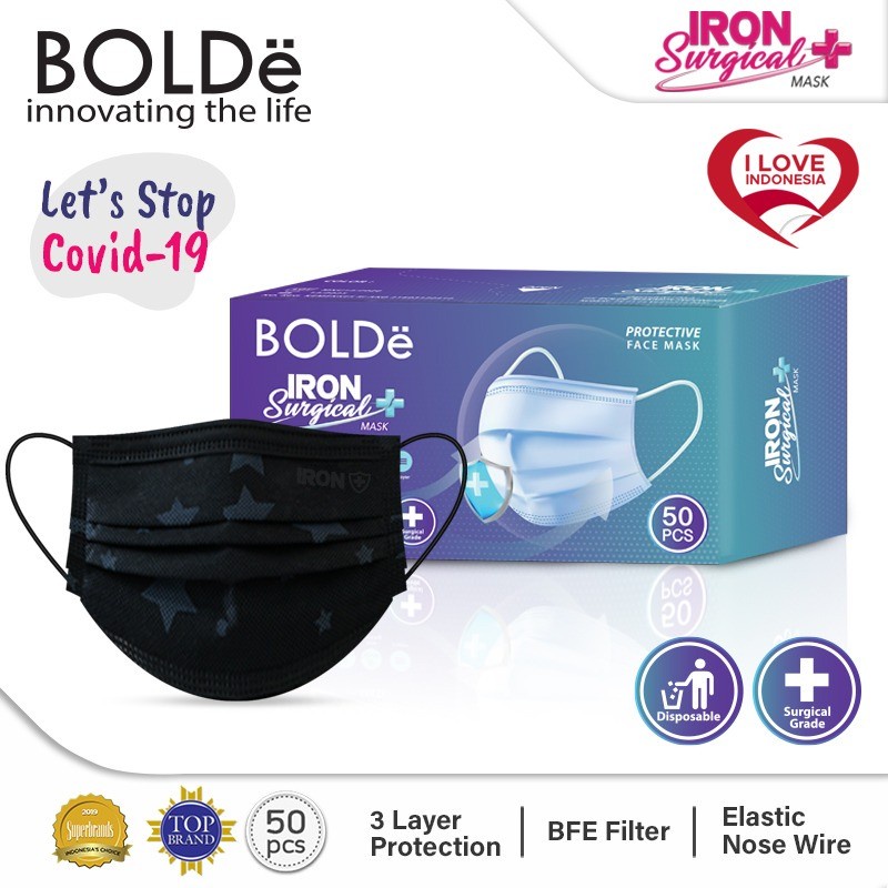 BOLDe Iron Surgical Mask 3 Ply - Masker Medis 3 Ply isi 50 Pcs Motif Bintang