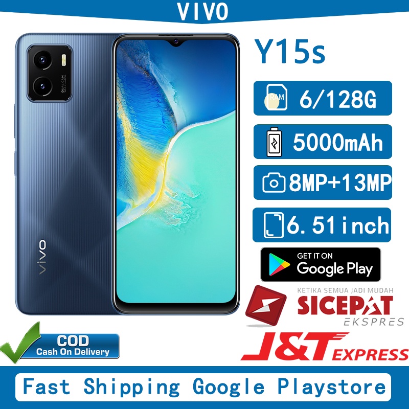 HP vivo Y15s Ram 6/128GB Smartphone 8MP+13MP kamera hd 4G LET 6.51 inch layar penuh Garansi 1 tahun 