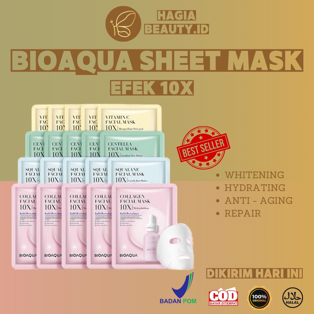 BISA COD - BIOAQUA Mask Masker Wajah Collagen Vit C Hyaluronic Centella Rose Sakura SHEET MASK