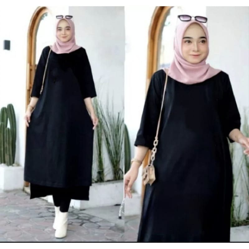 Midi dress wanita oversize kaos polos / pakaian tunik wanita dewasa