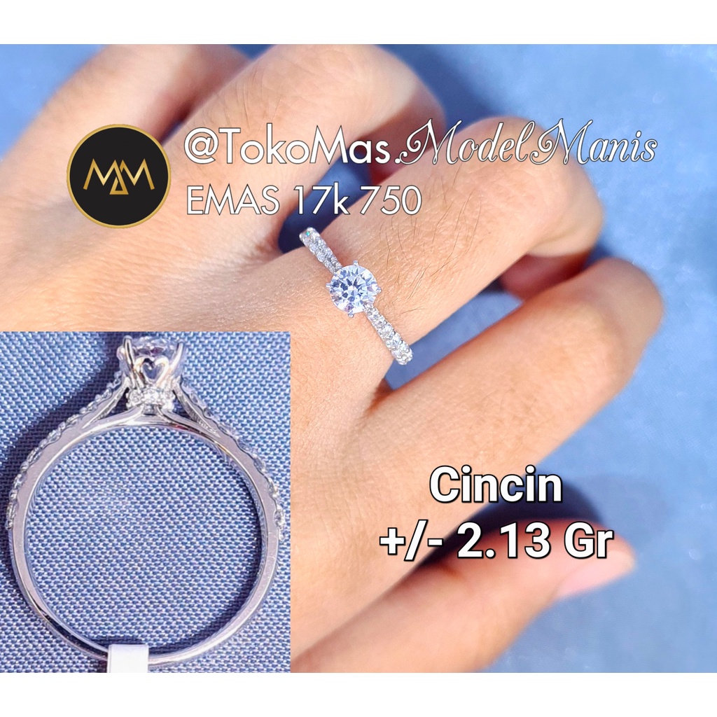 Cincin solitaire love new varian emas putih 750 kadar 17k