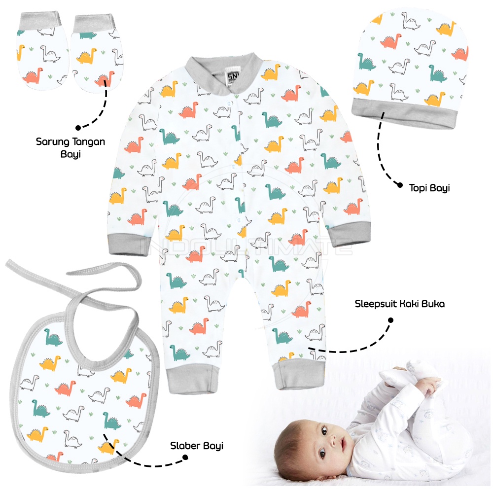 4in1 SET-M01 Set Sleepsuit Bayi Baru Lahir + Celemek makan + Topi Kupluk + Sarung Tangan SNI  Jumsuit Jumpsuit Anak Bayi Balita Baju Tidur Bayi Newborn Perlengkapan Bayi Newborn Baju Bayi Pakaian Bayi Baru Lahir