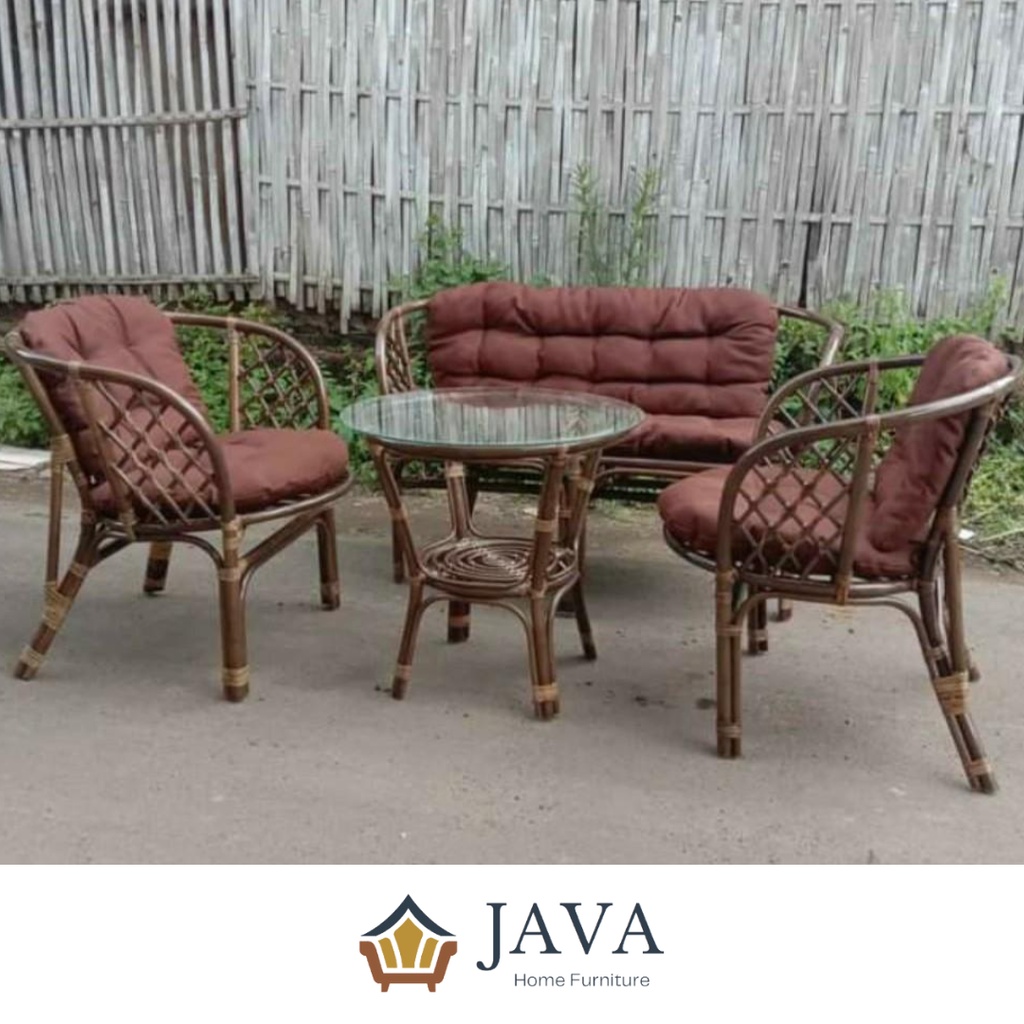 (GRATIS ONGKIR) Set Kursi Tamu Bahama Rotan Asli - Java Home Furniture